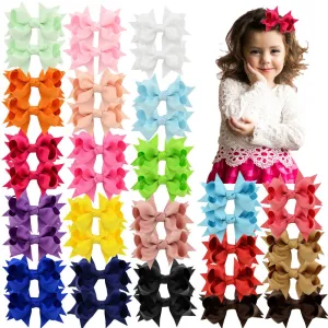 40Pcs Baby/Kids Girls Solid Ribbon Bow Hair Clips