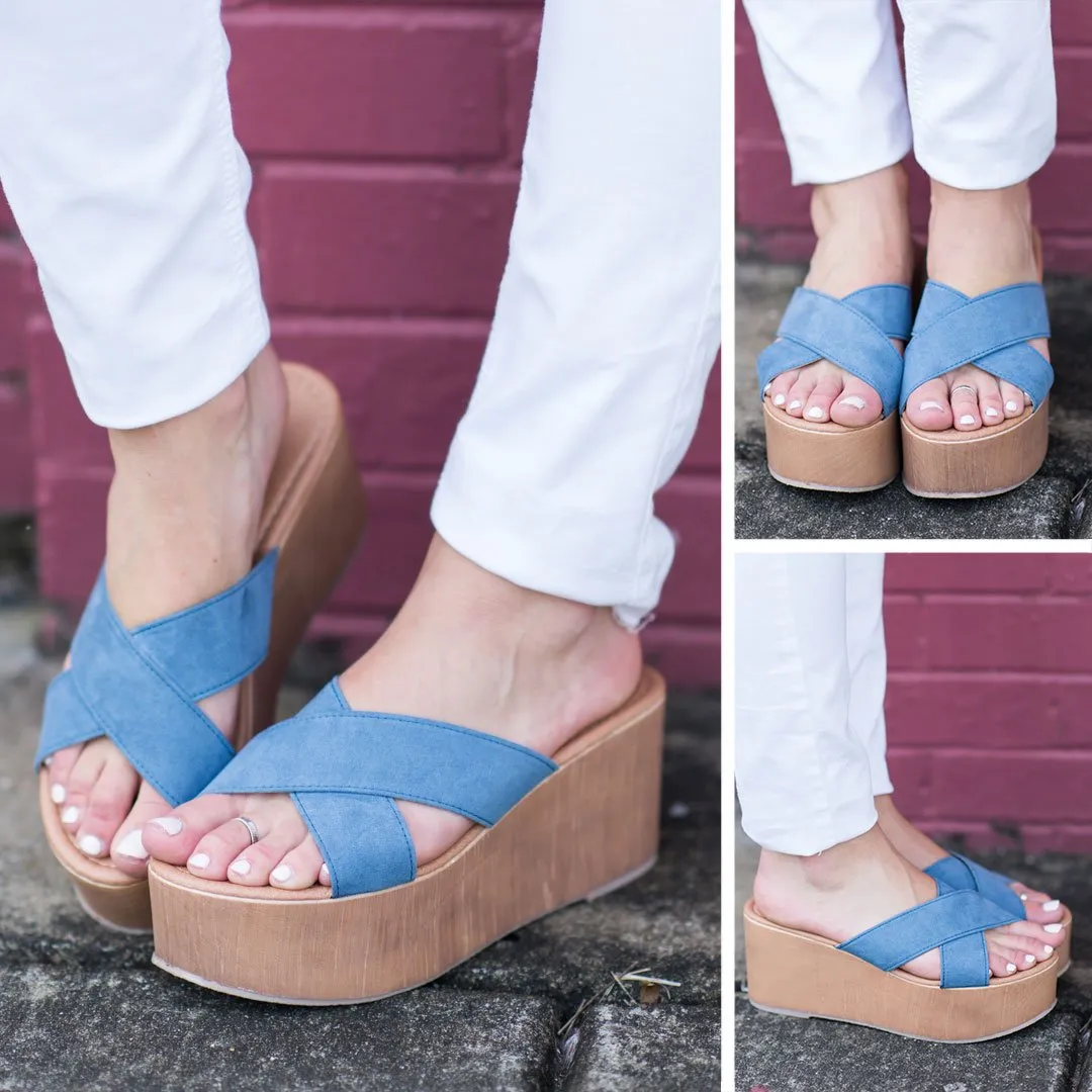 At Your Request Slide Wedges, Blue