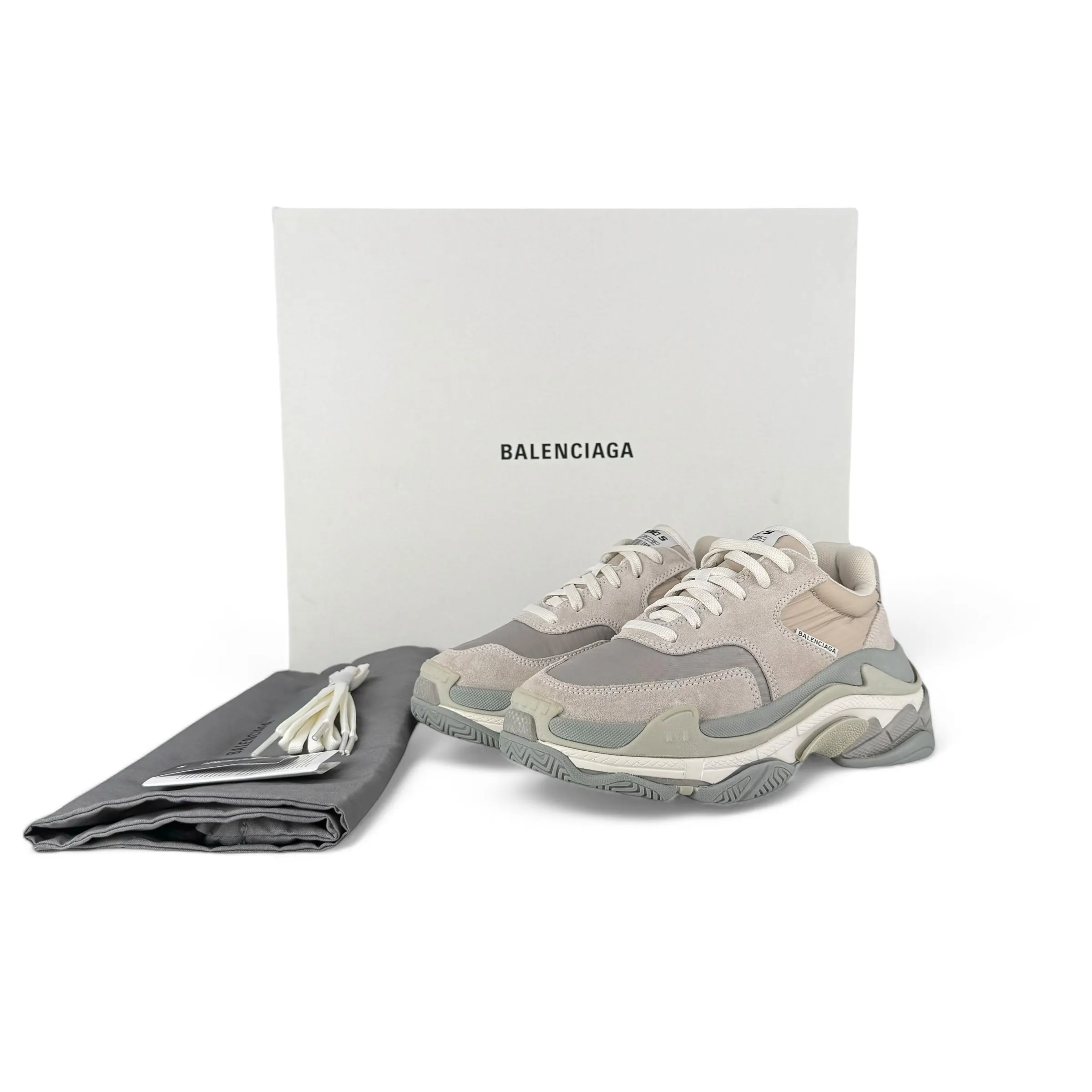 Balenciaga 524042 Gris Clair Velour & Nylon Triple S Sneakers