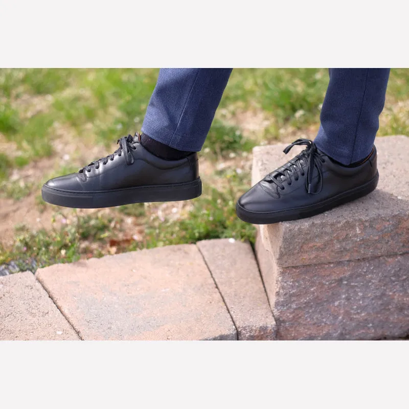 Black Leather Fairfax Lace Up Sneakers - AW22