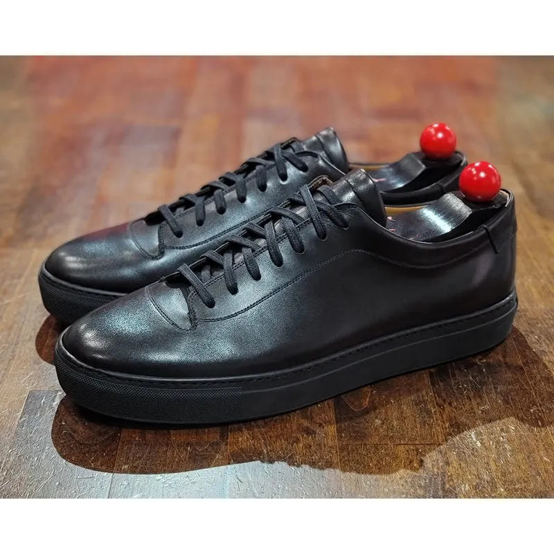 Black Leather Fairfax Lace Up Sneakers - AW22