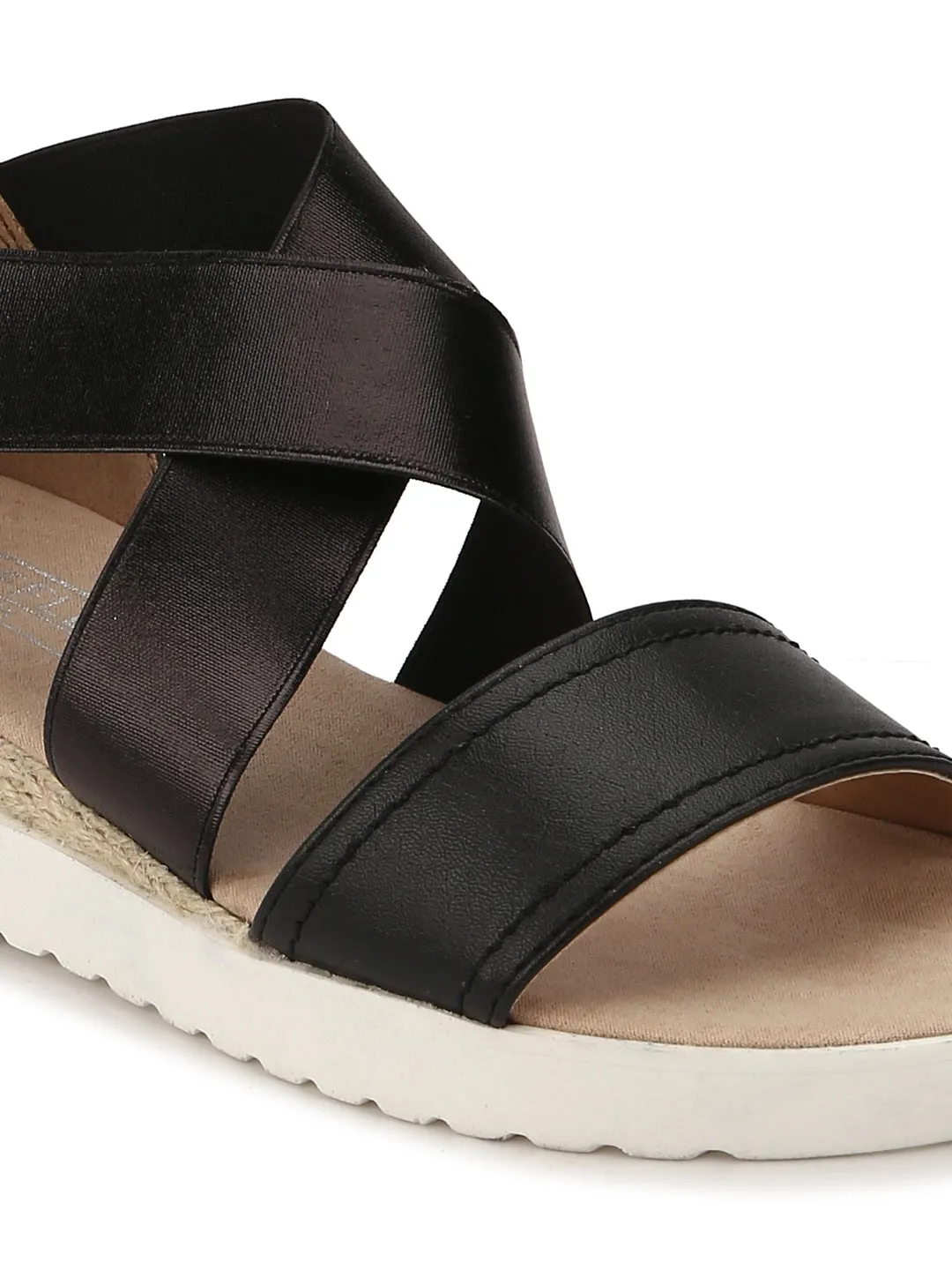 Black PU Crossover Plaform Wedges