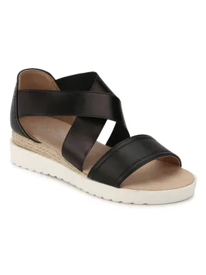 Black PU Crossover Plaform Wedges
