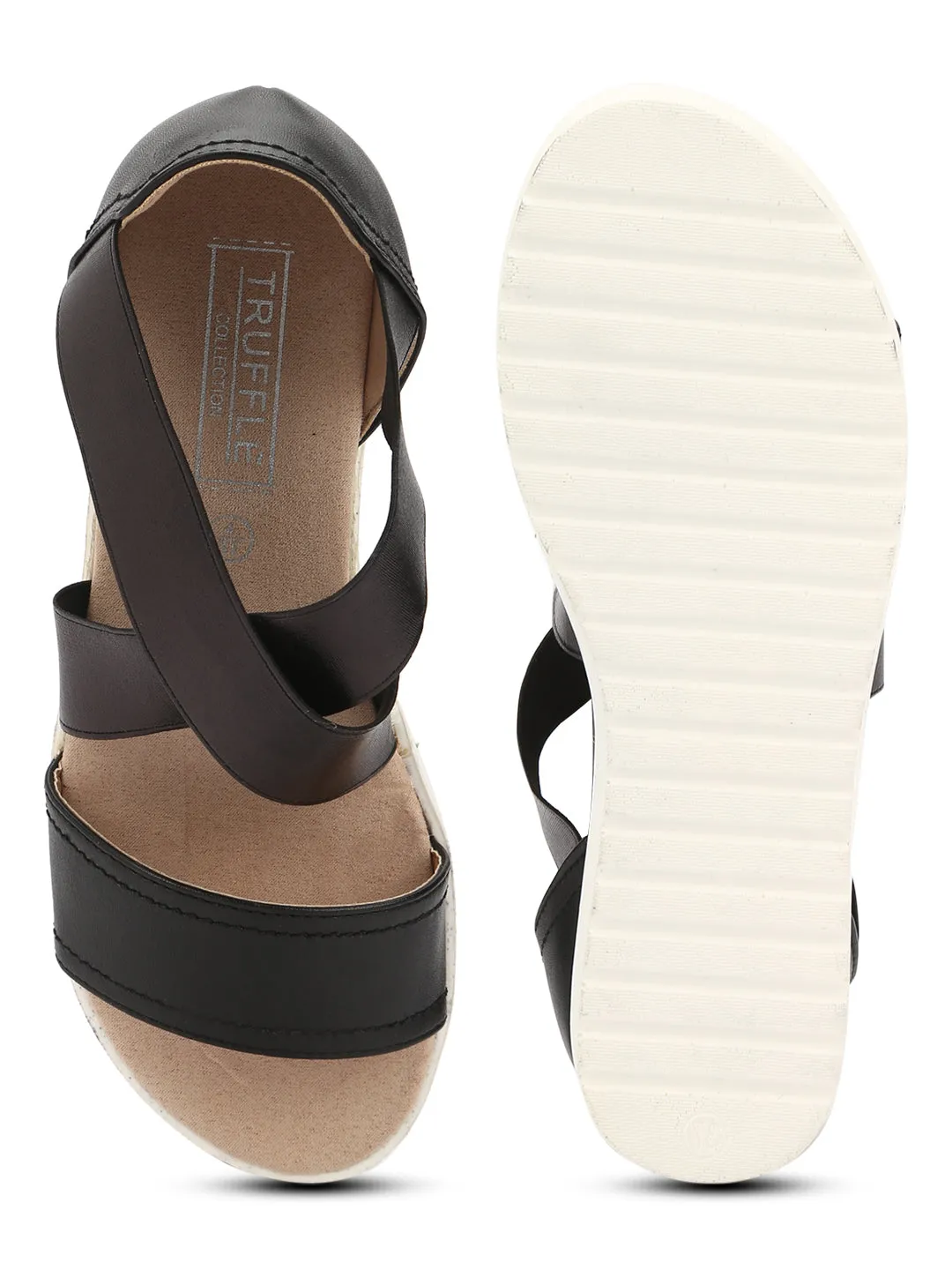 Black PU Crossover Plaform Wedges