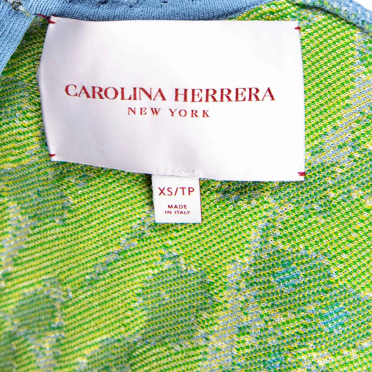 Carolina Herrera Blue Floral Stretch Knit Short Sleeve Dress Size XS | US 4