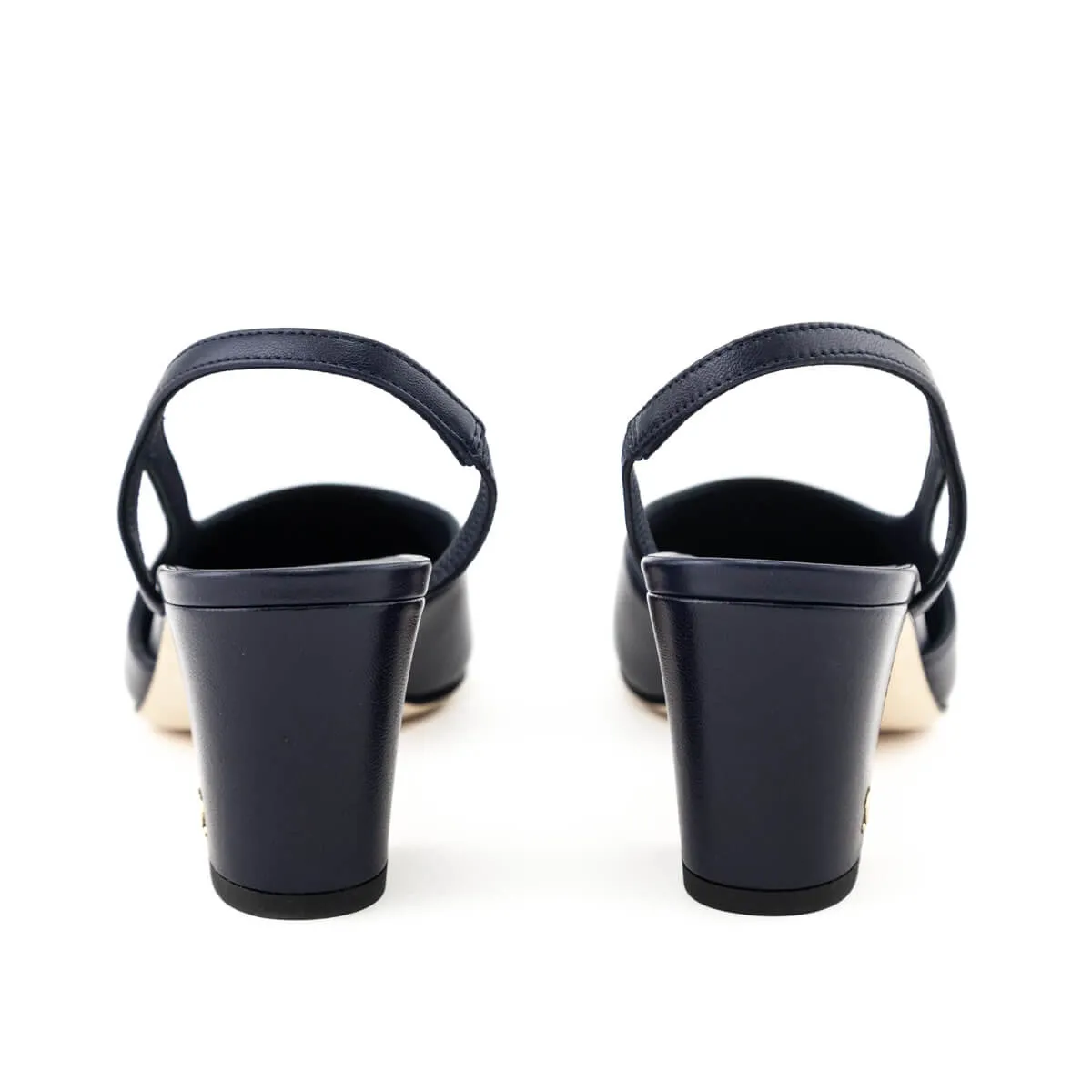 Chanel Navy Leather & Black Cap Toe CC Slingback Pumps Size US 6 | EU 36