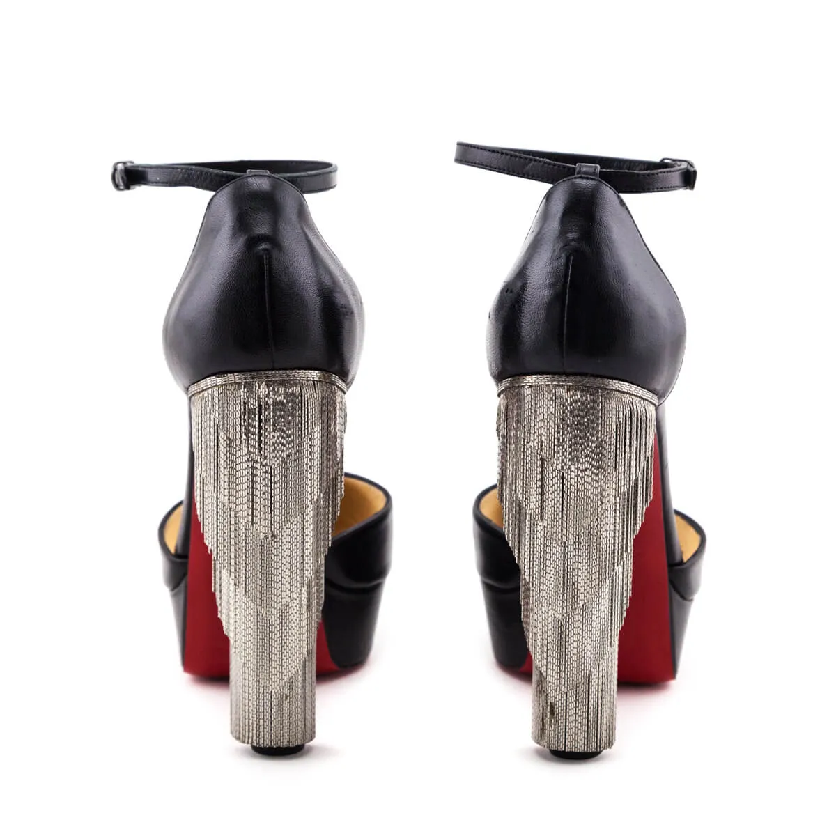 Christian Louboutin Black Leather Chainlink Accent Platform Pumps Size US 7 | EU 37