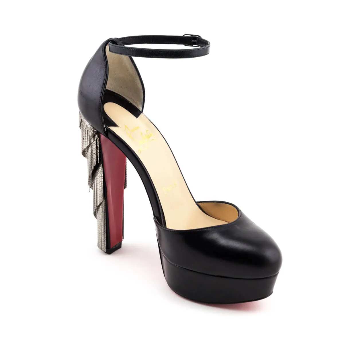 Christian Louboutin Black Leather Chainlink Accent Platform Pumps Size US 7 | EU 37
