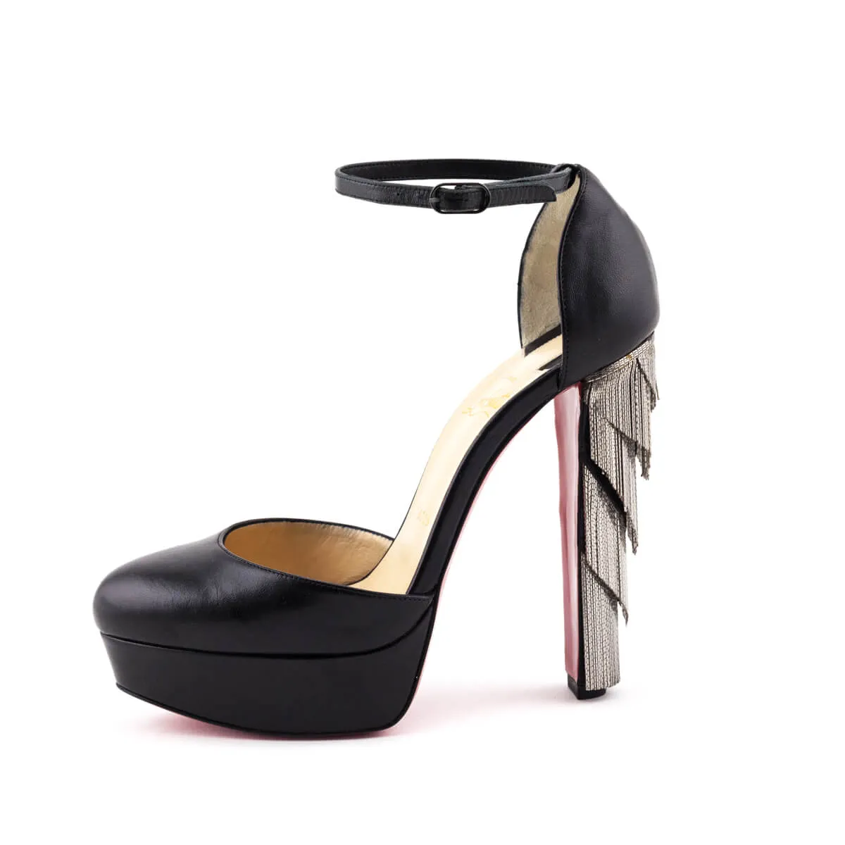 Christian Louboutin Black Leather Chainlink Accent Platform Pumps Size US 7 | EU 37