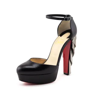 Christian Louboutin Black Leather Chainlink Accent Platform Pumps Size US 7 | EU 37