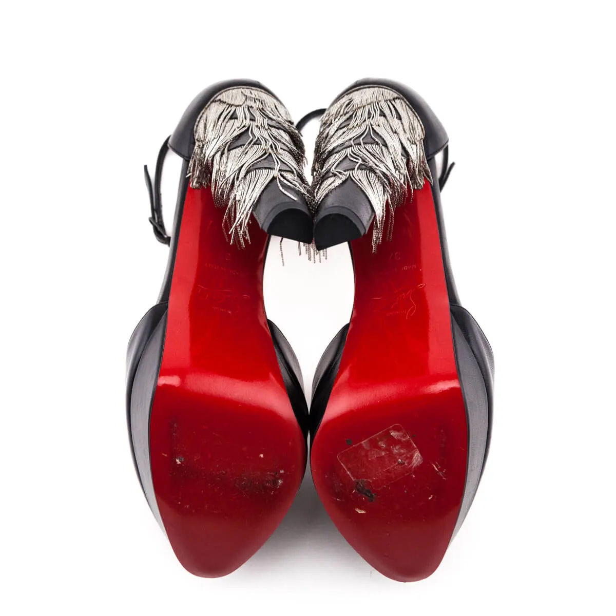 Christian Louboutin Black Leather Chainlink Accent Platform Pumps Size US 7 | EU 37