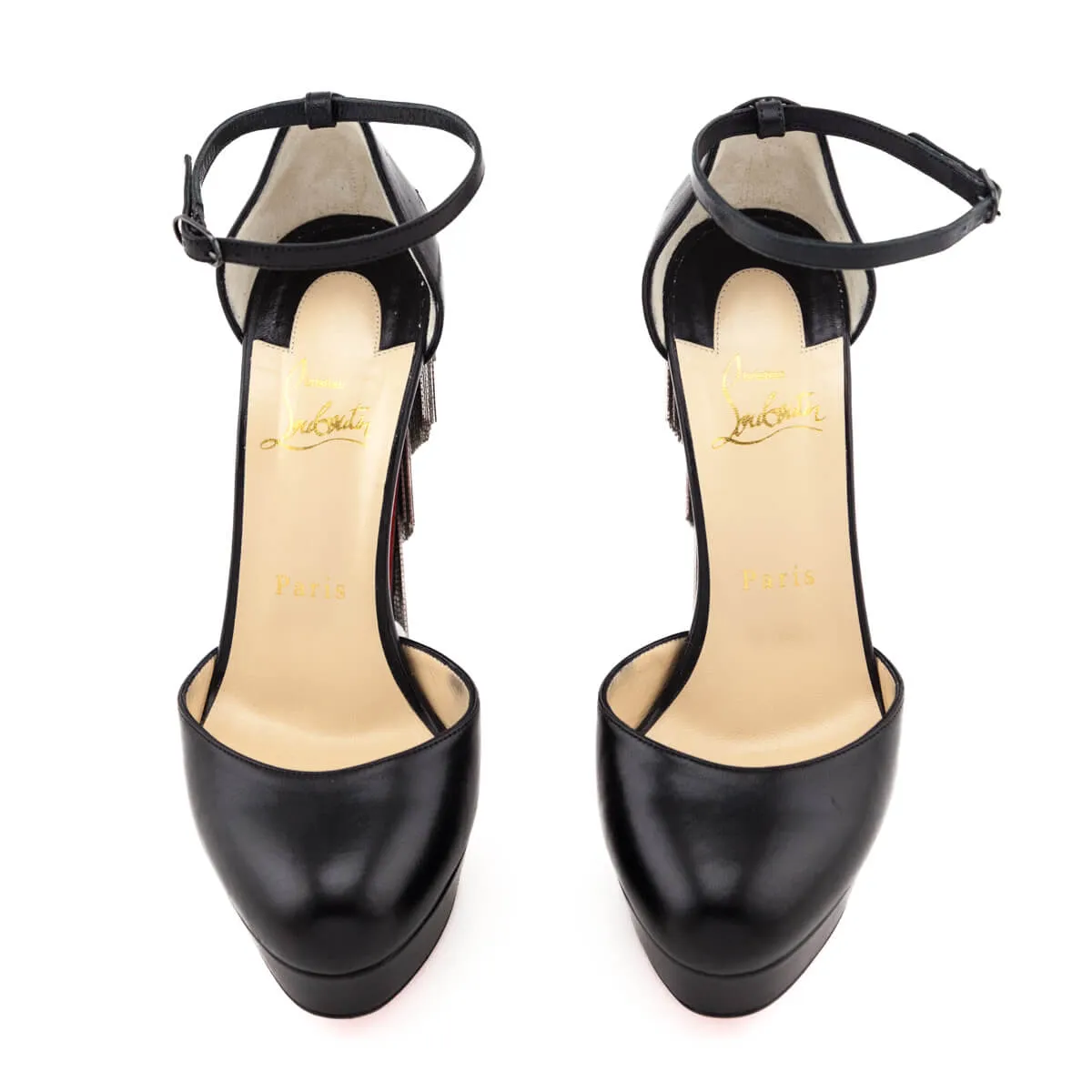 Christian Louboutin Black Leather Chainlink Accent Platform Pumps Size US 7 | EU 37