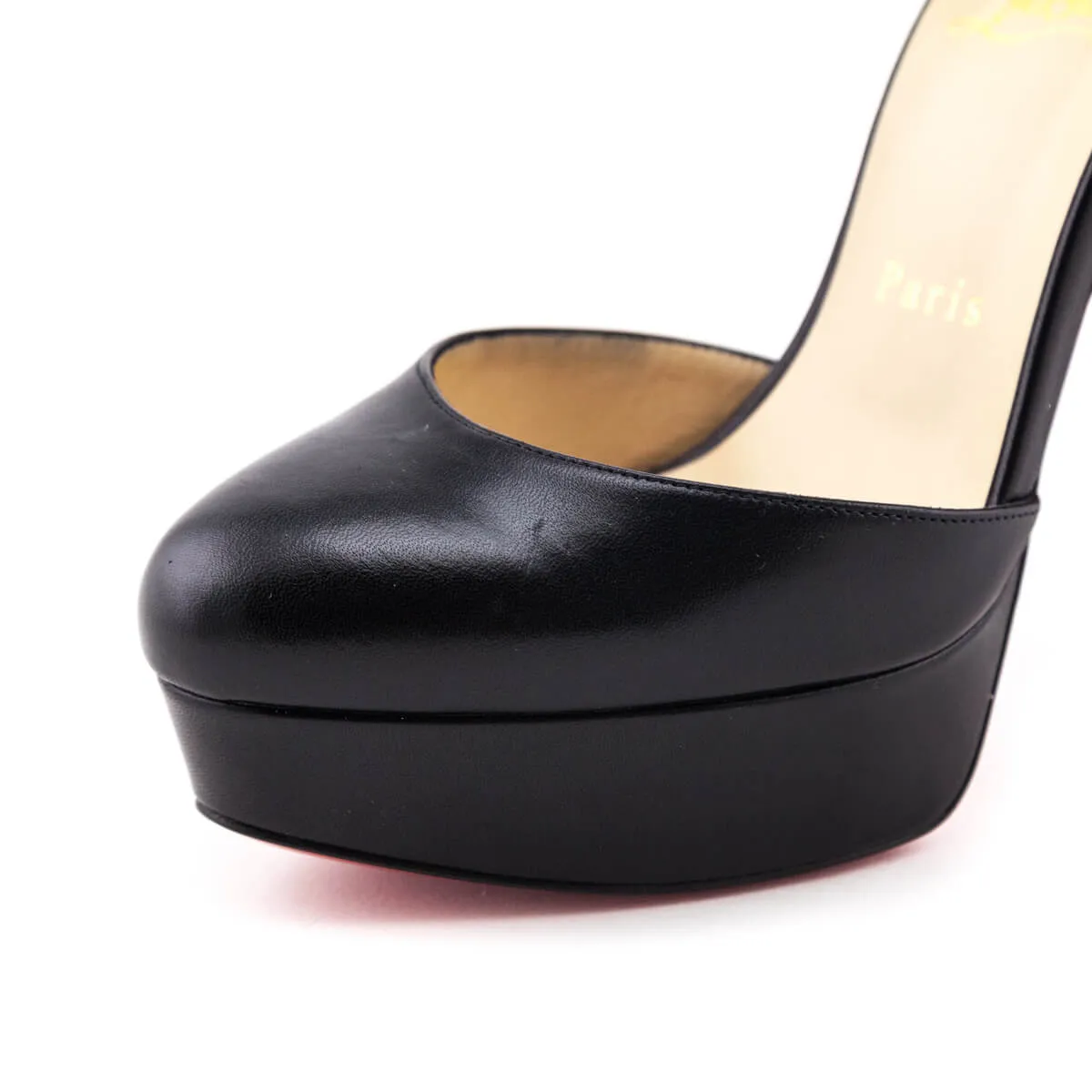 Christian Louboutin Black Leather Chainlink Accent Platform Pumps Size US 7 | EU 37