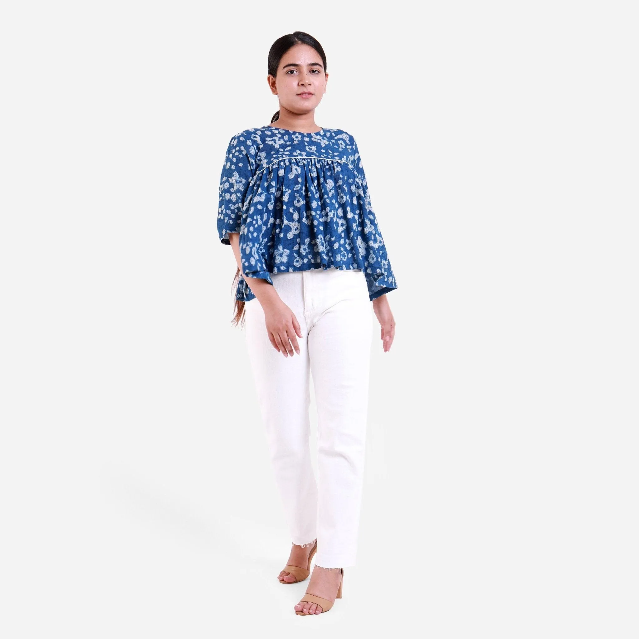 Dabu Hand Block Printed Gathered Cotton Top