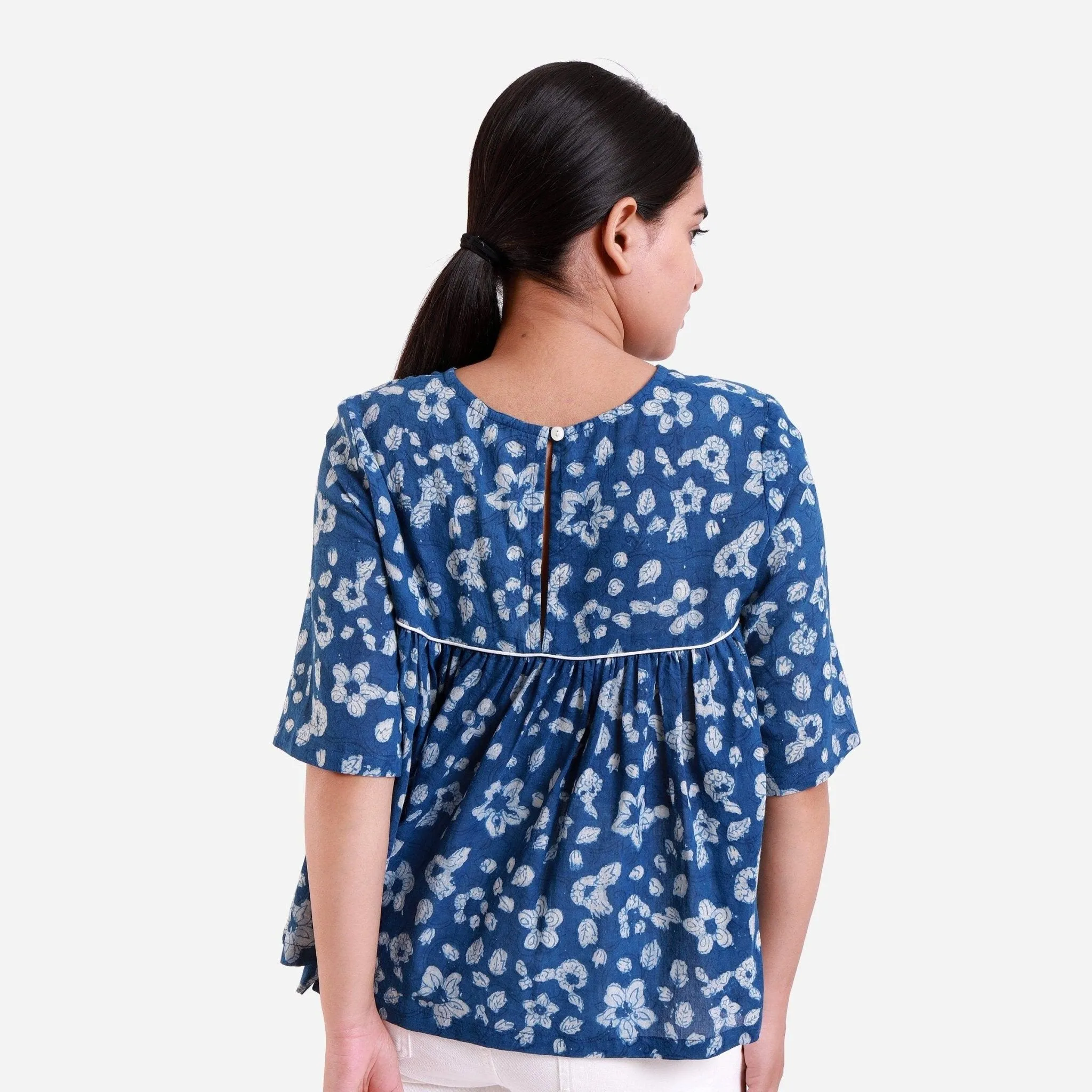 Dabu Hand Block Printed Gathered Cotton Top