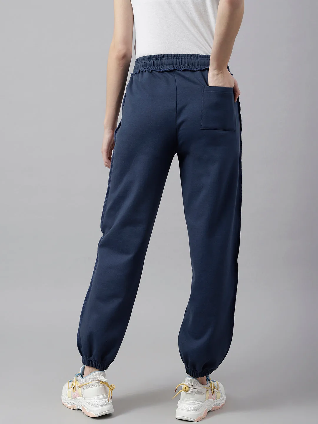 Fitkin Women Blue Solid Oversized Designer Fleece Jogger Pants