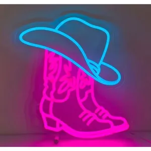 Fun Bright Pink Cow Girl / Boy Boots & Hat LEDNight Light Room Wall Decoration