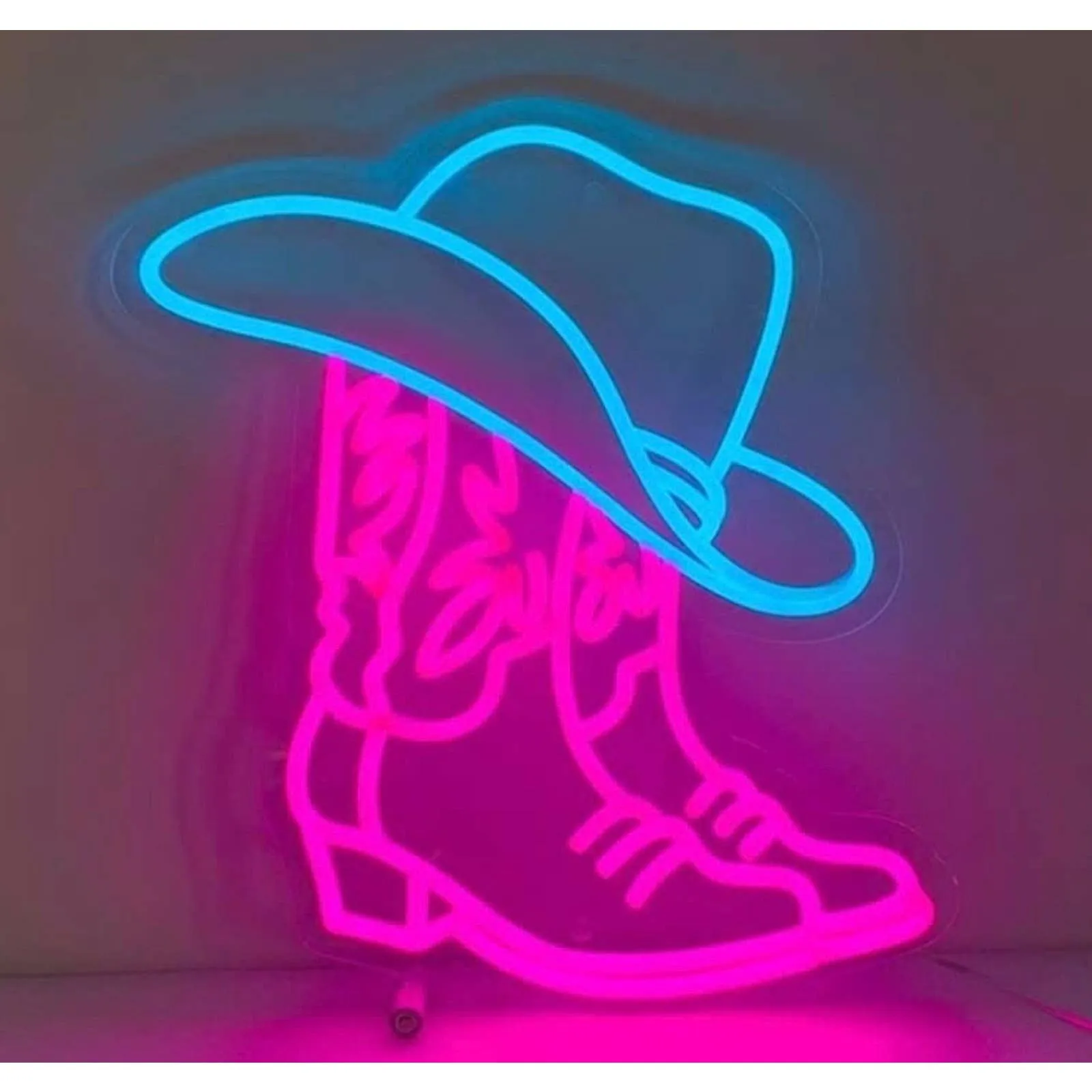 Fun Bright Pink Cow Girl / Boy Boots & Hat LEDNight Light Room Wall Decoration