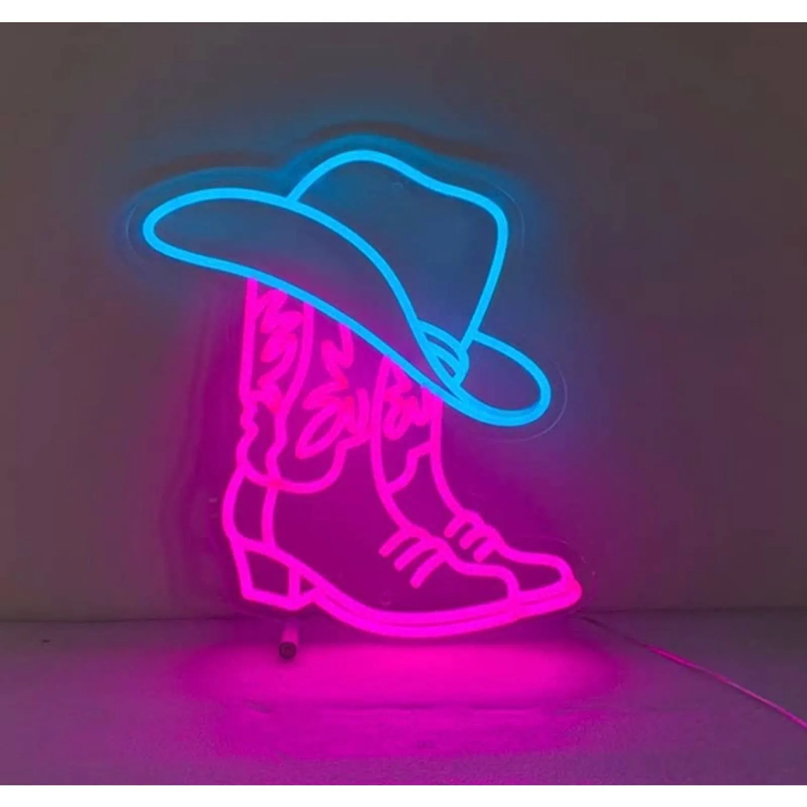 Fun Bright Pink Cow Girl / Boy Boots & Hat LEDNight Light Room Wall Decoration