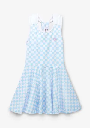 Girl's Light Blue Checkerboard Skater Dress