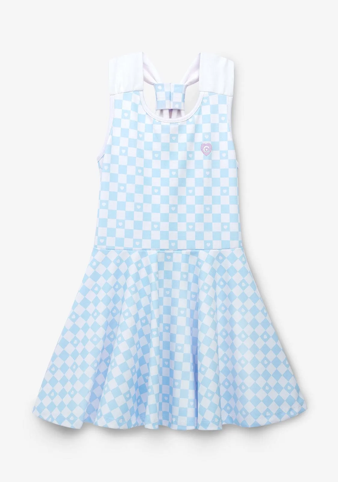 Girl's Light Blue Checkerboard Skater Dress