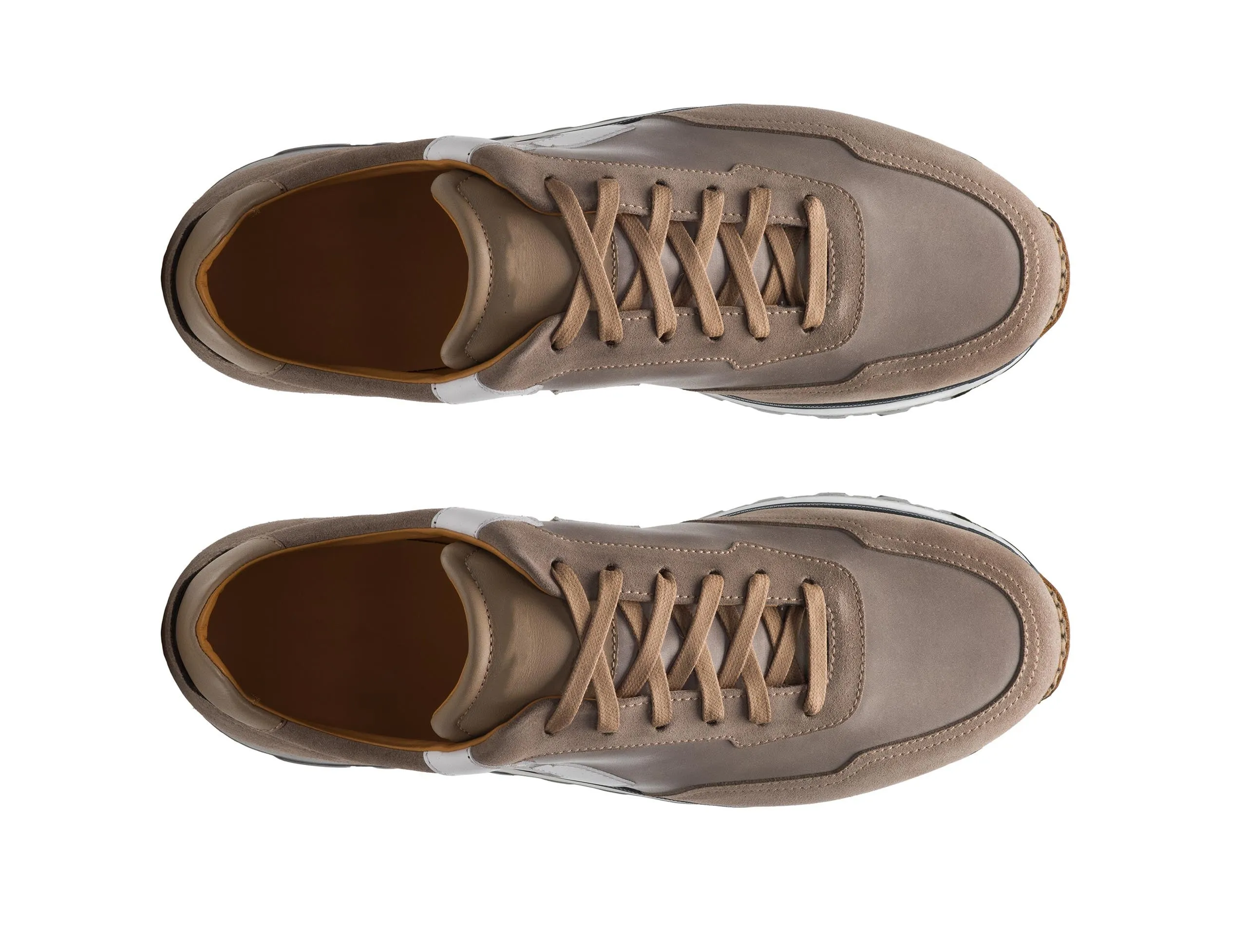 Height Increasing Tan Suede and Leather Laivai Lace Up Running Sneaker Shoes