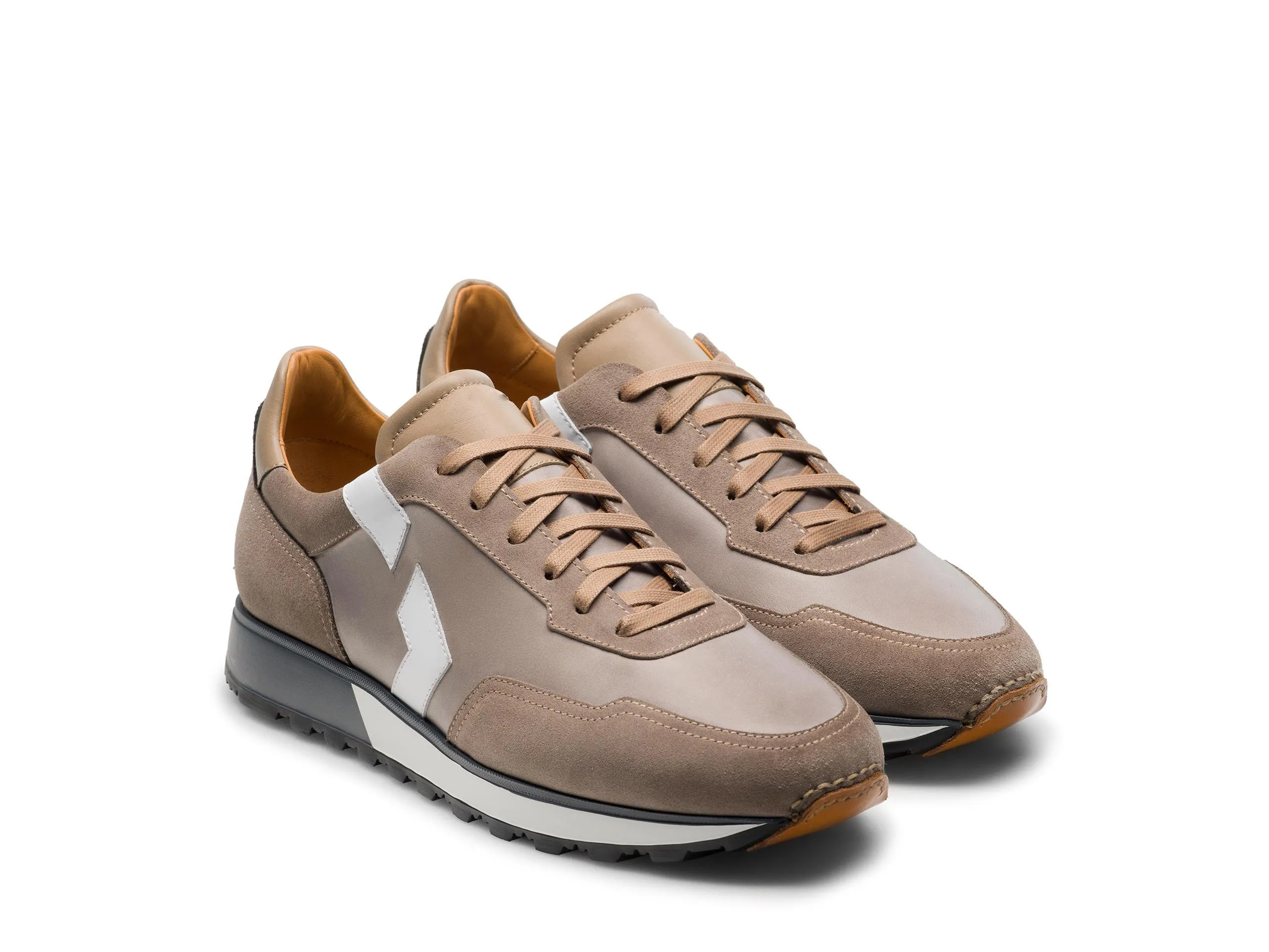 Height Increasing Tan Suede and Leather Laivai Lace Up Running Sneaker Shoes