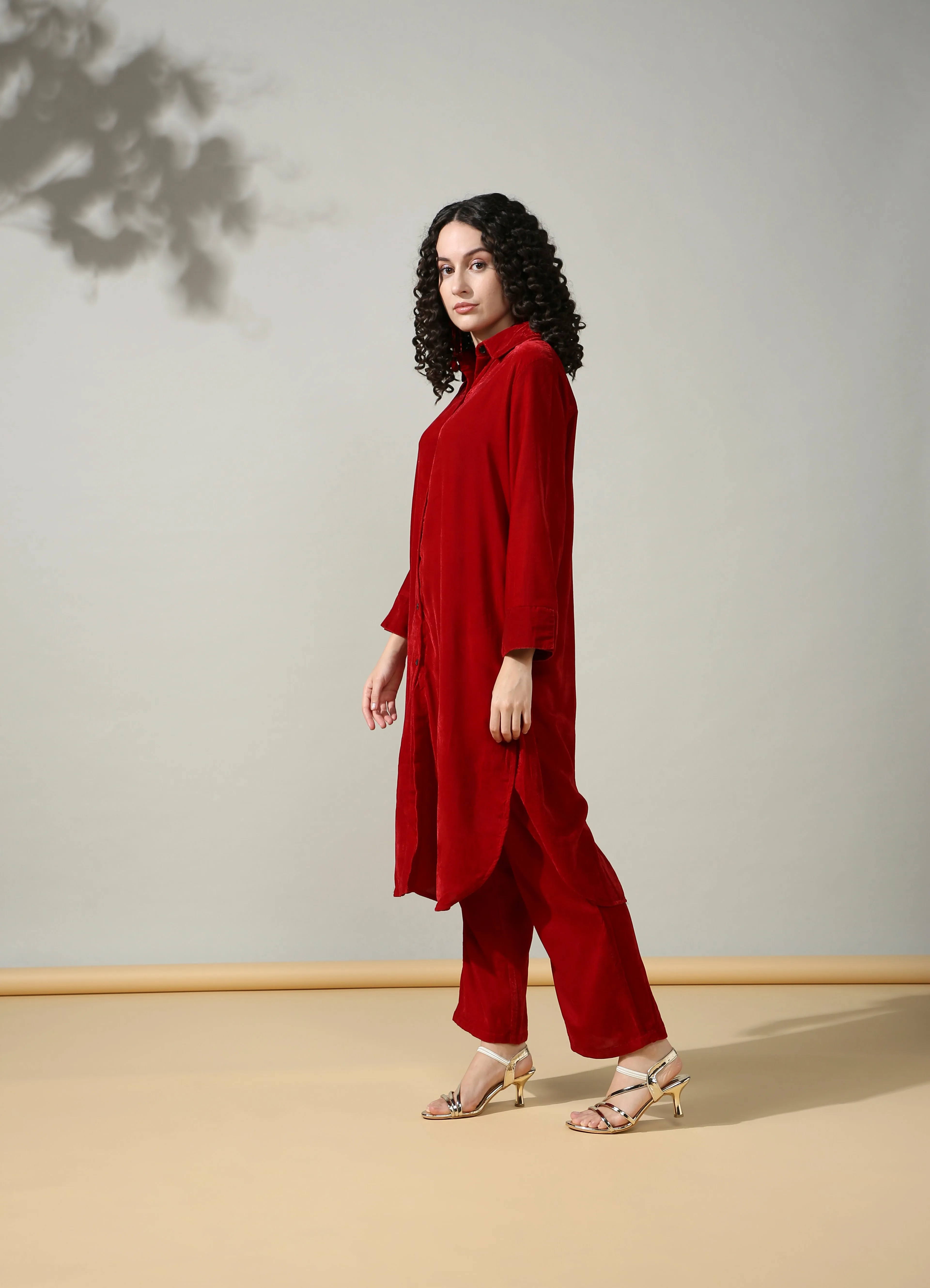 HOK ENSEMBLE - Maroon Velvet long Coord set