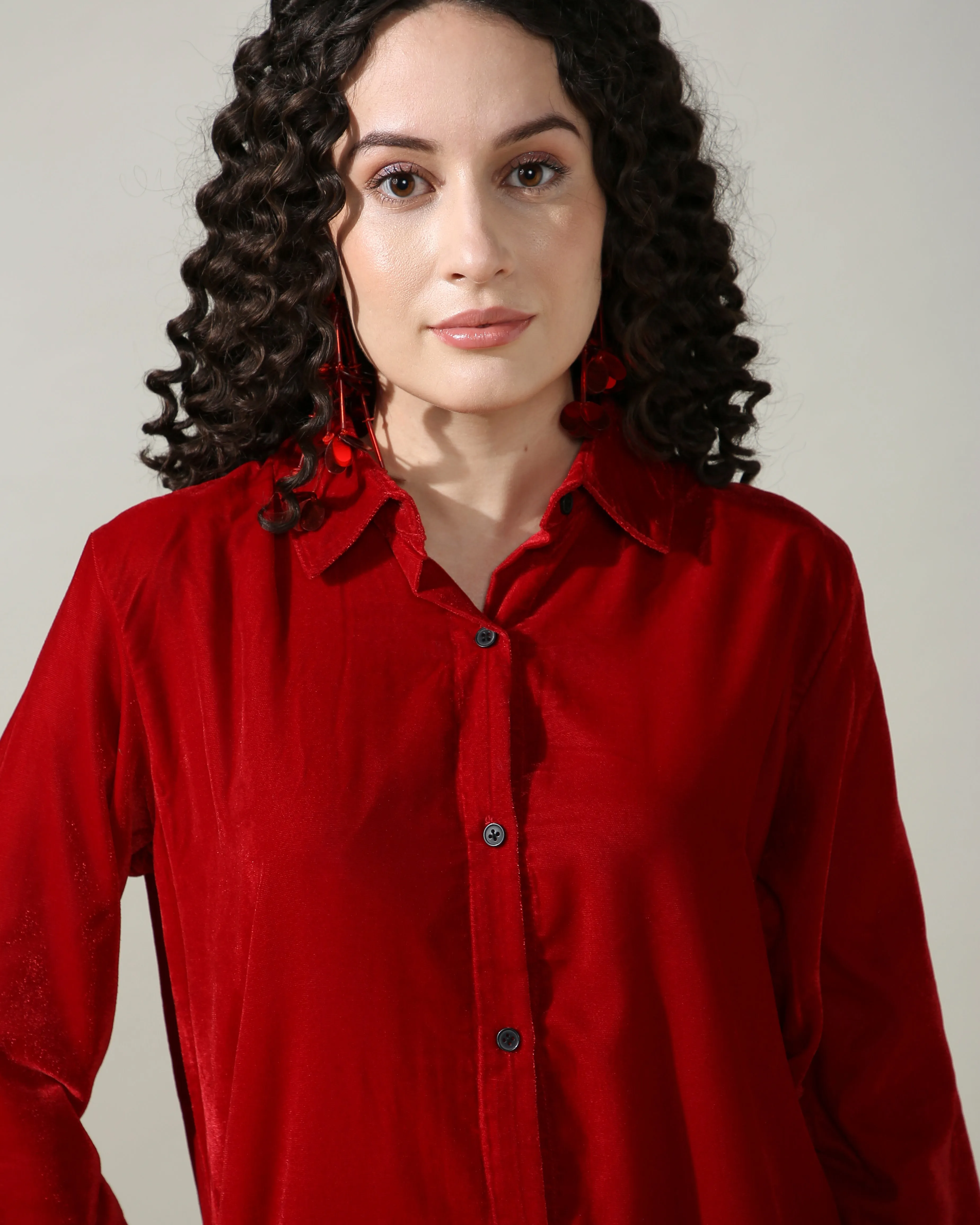 HOK ENSEMBLE - Maroon Velvet long Coord set