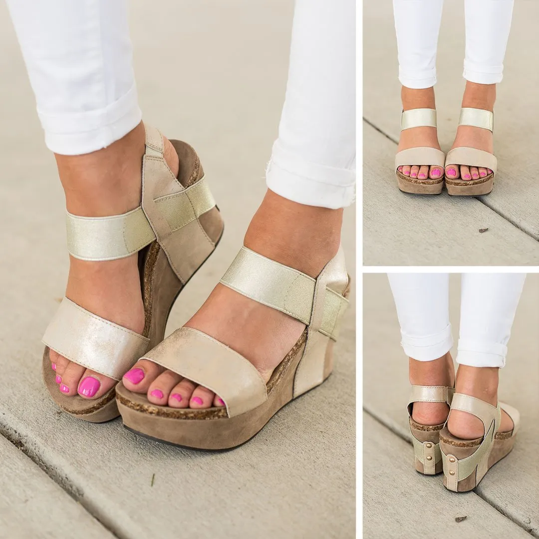Keep It Going Gold Platform Wedges