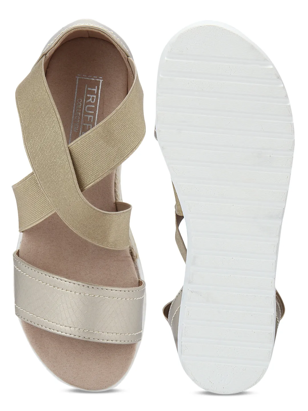 Light Gold Metallic Crossover Plaform Wedges