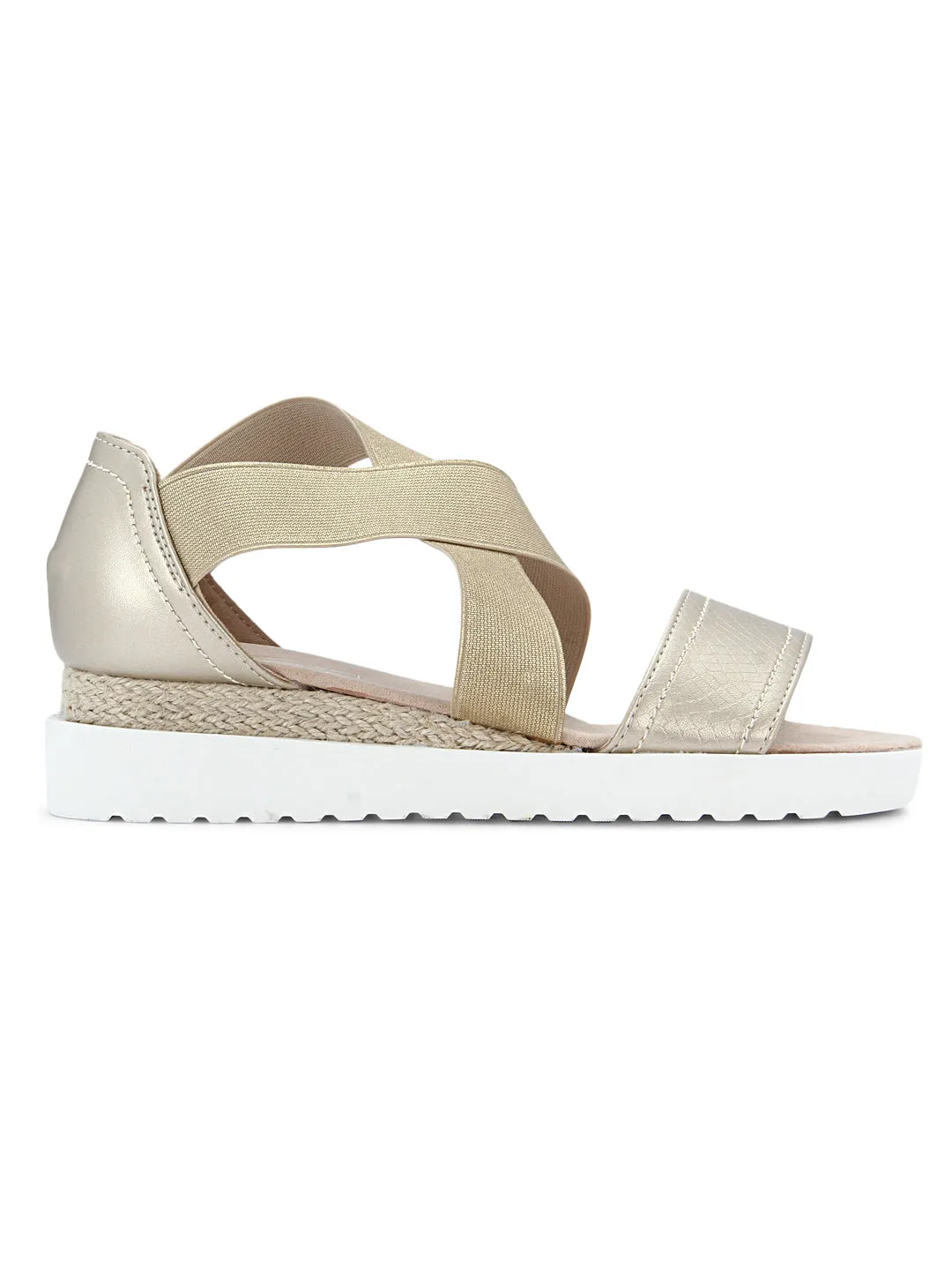 Light Gold Metallic Crossover Plaform Wedges
