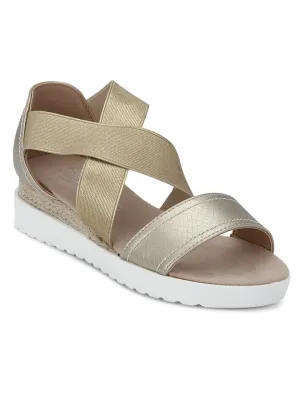 Light Gold Metallic Crossover Plaform Wedges
