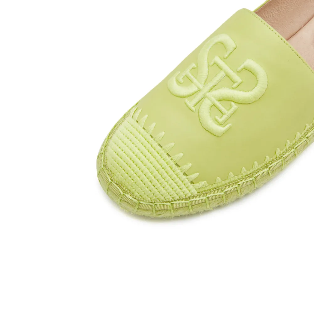 Light Green ST Embroidery Leather Espadrilles