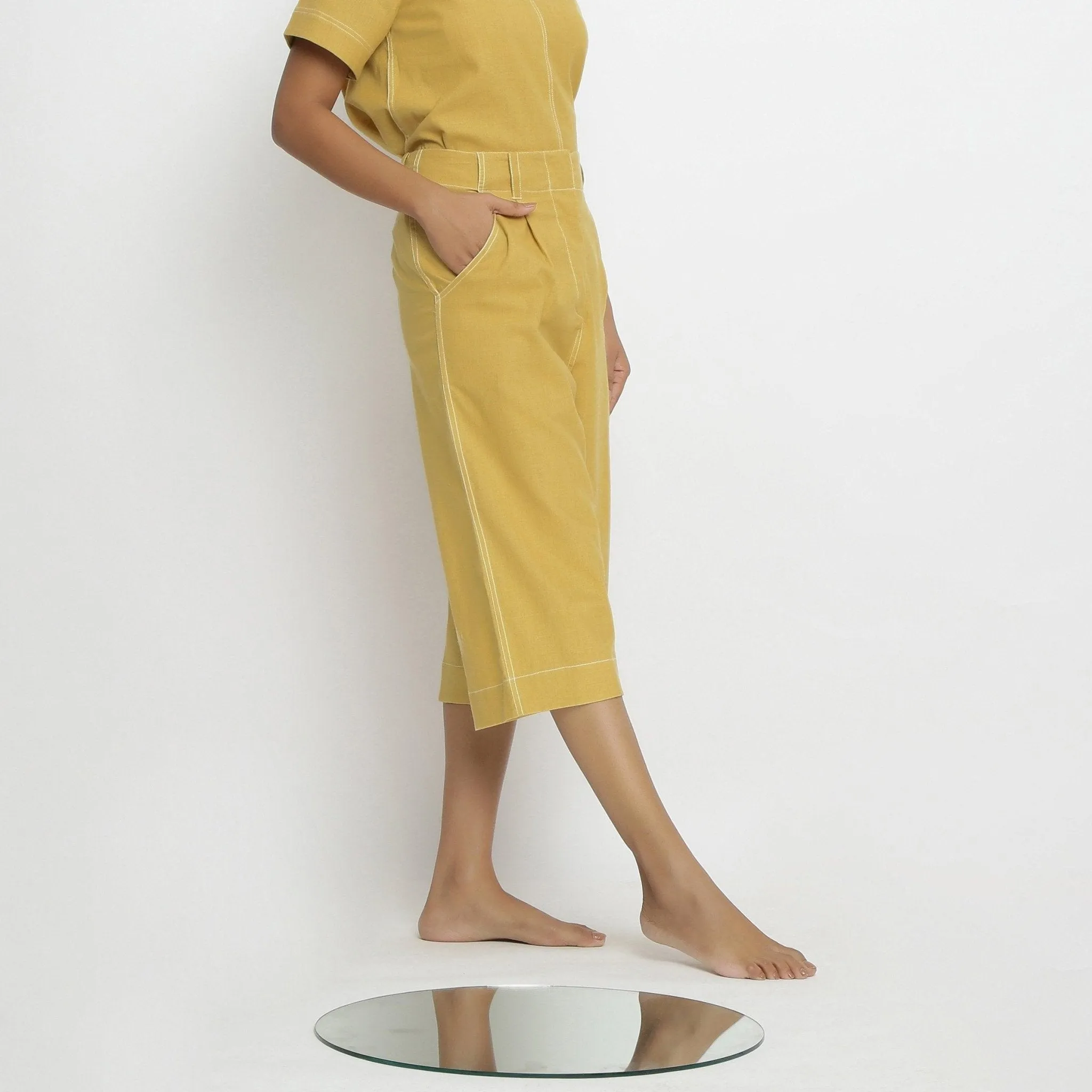 Light Yellow Handspun Cotton Mid-Rise Culottes