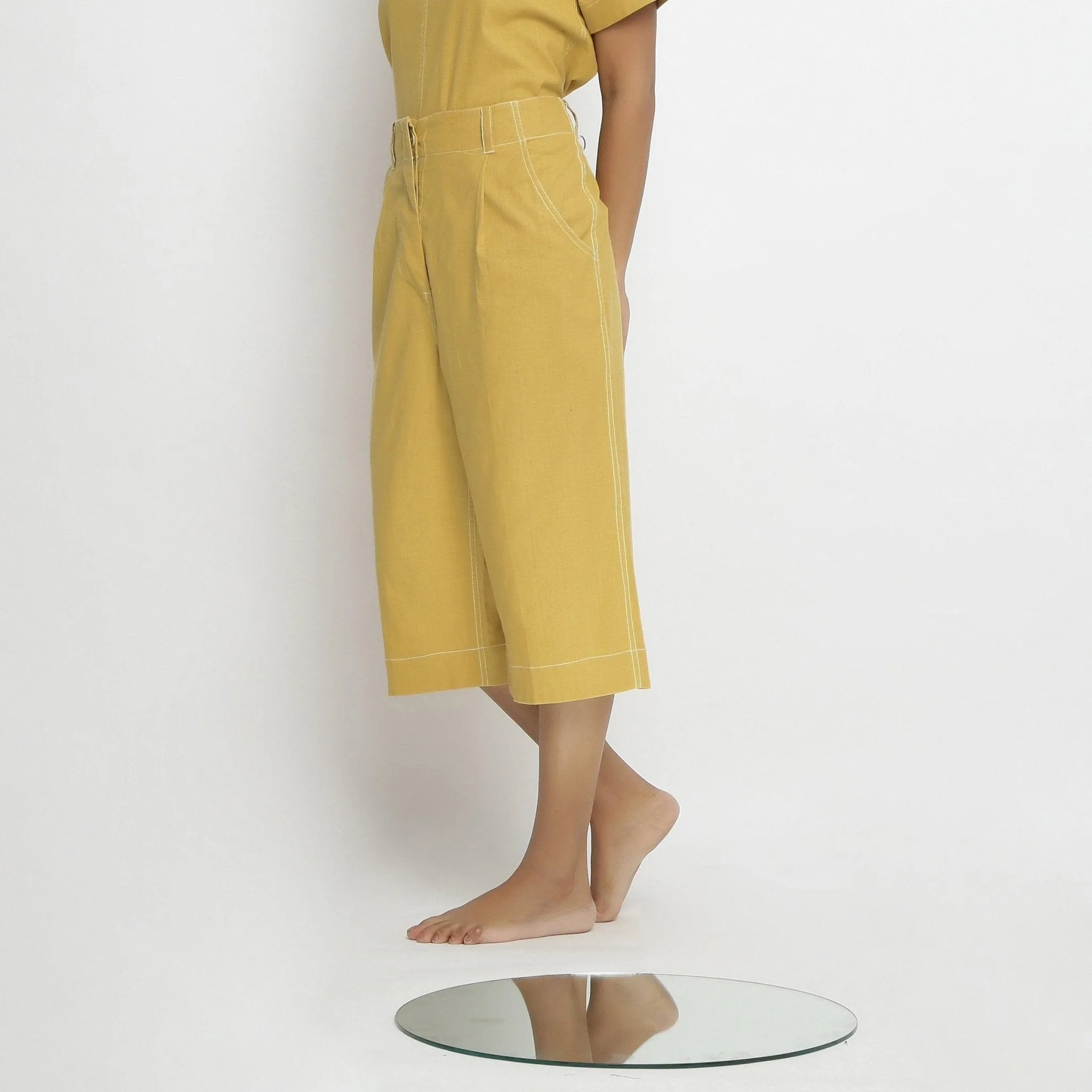Light Yellow Handspun Cotton Mid-Rise Culottes