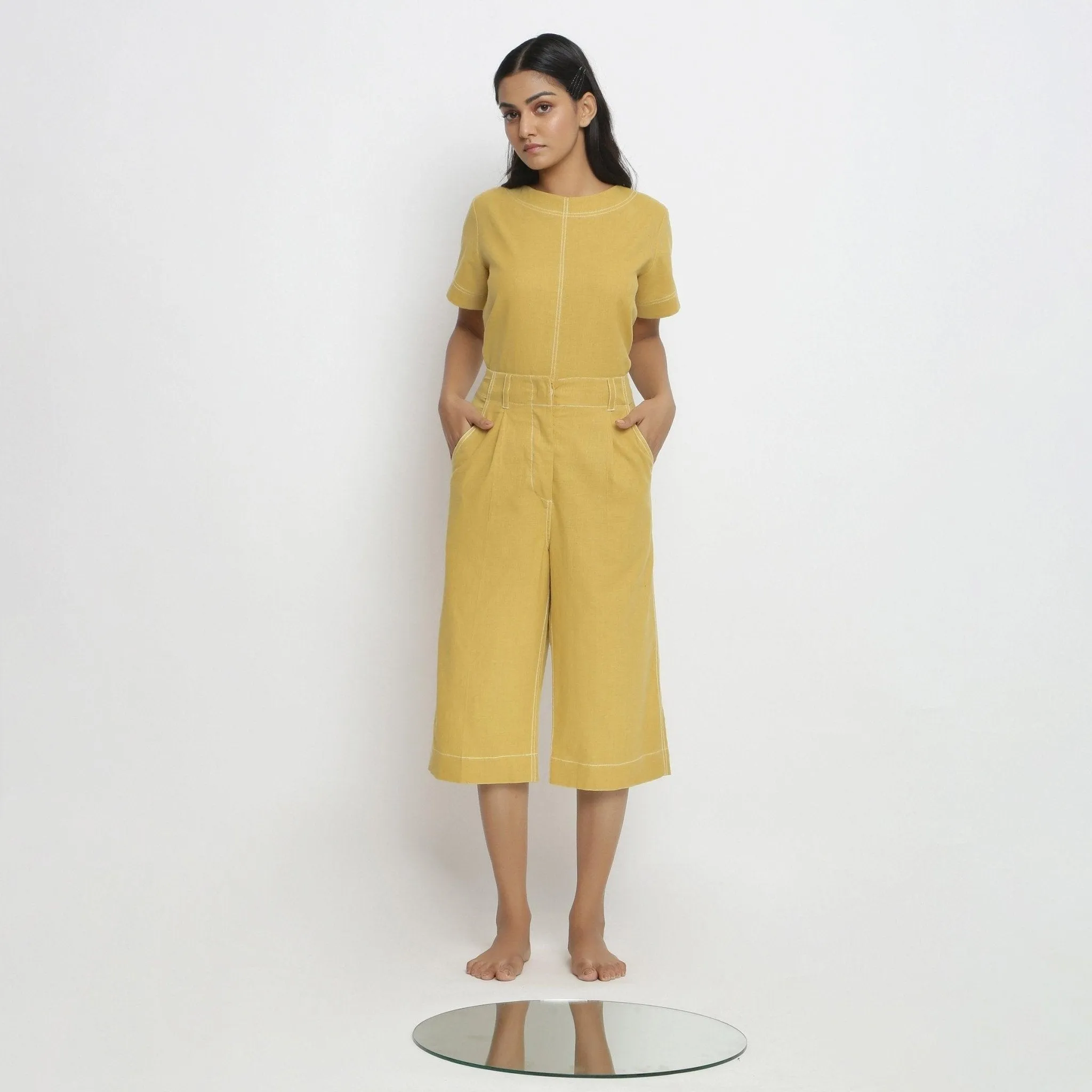 Light Yellow Handspun Cotton Mid-Rise Culottes