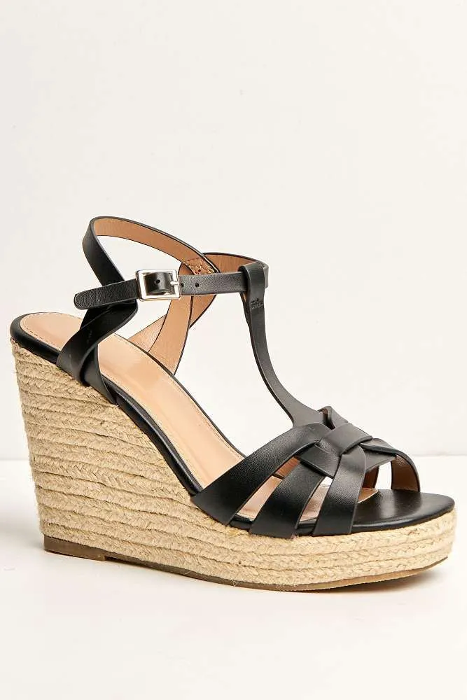Lulu 3-Strap Open Toe Anklestrap Wedges in Black
