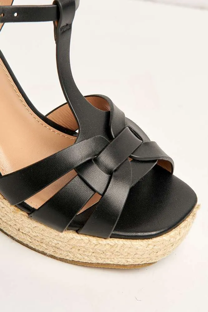 Lulu 3-Strap Open Toe Anklestrap Wedges in Black