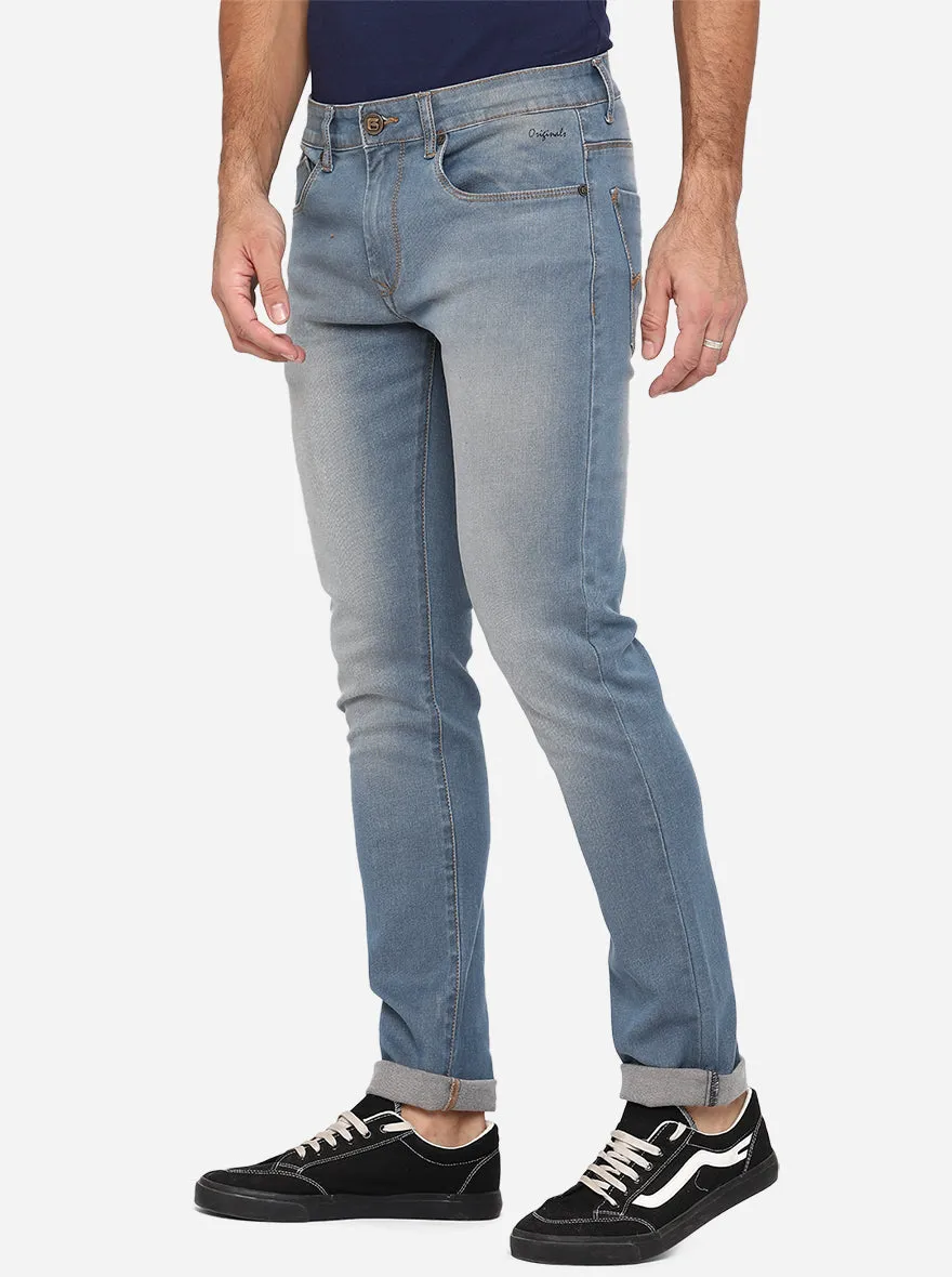 Mid Blue Washed Narrow Fit Jeans | Greenfibre