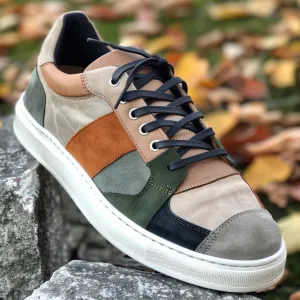 Multi Colour Suede Leather Vogue Lace-Up Sneakers with White Sole - Summer 2024 Collection