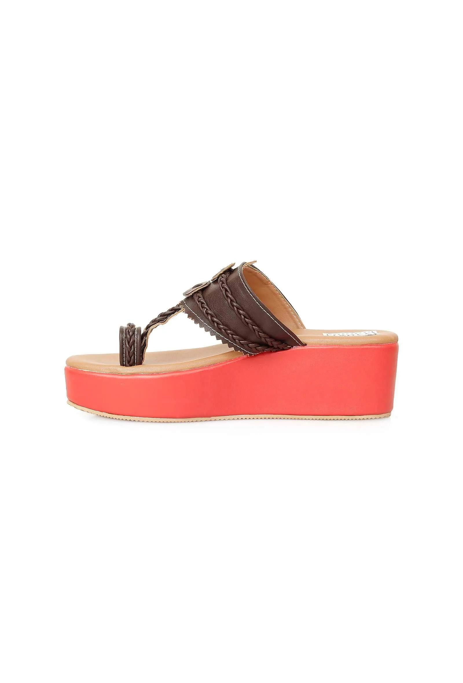 Rusted Orange & Brown Vegan Leather Wedges