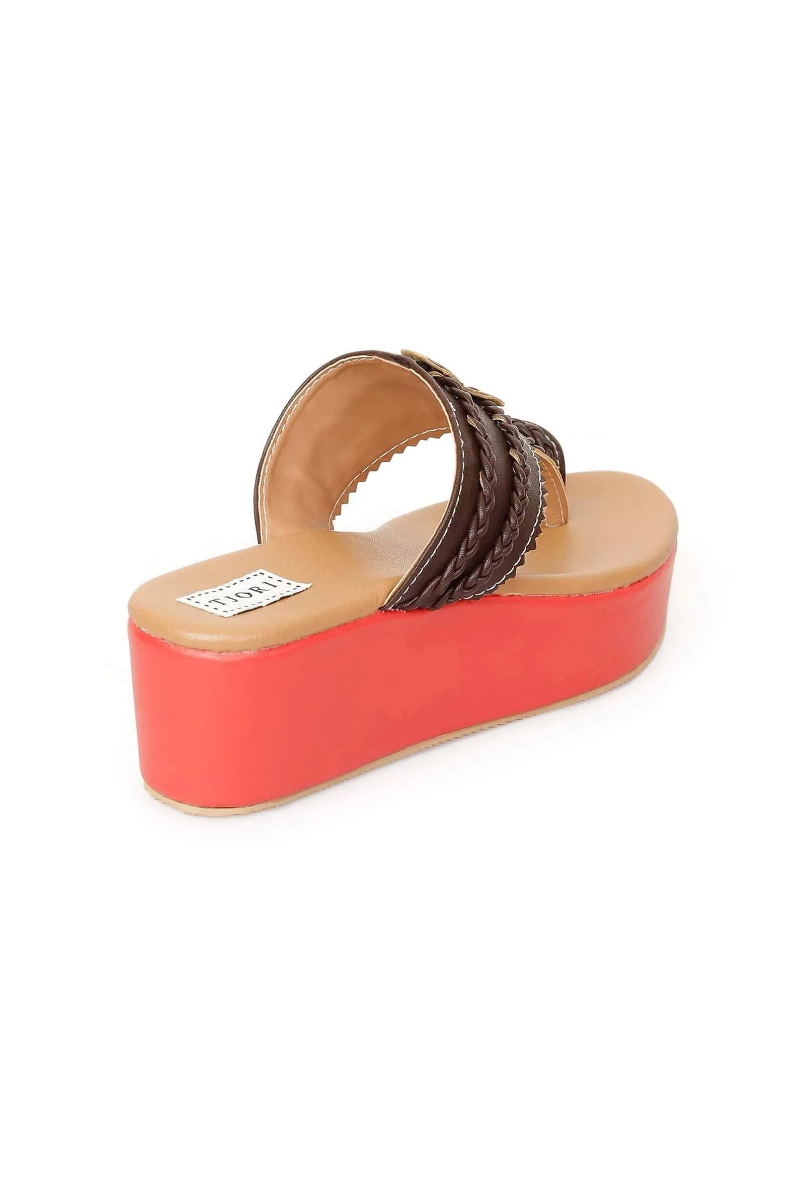 Rusted Orange & Brown Vegan Leather Wedges