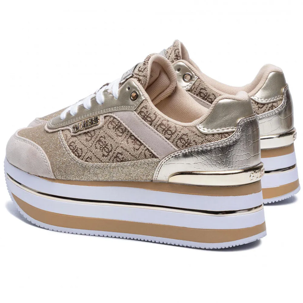 Scarpe Donna GUESS Sneakers Colore Beige - Marrone con Inserti Glitterati Linea Hansin