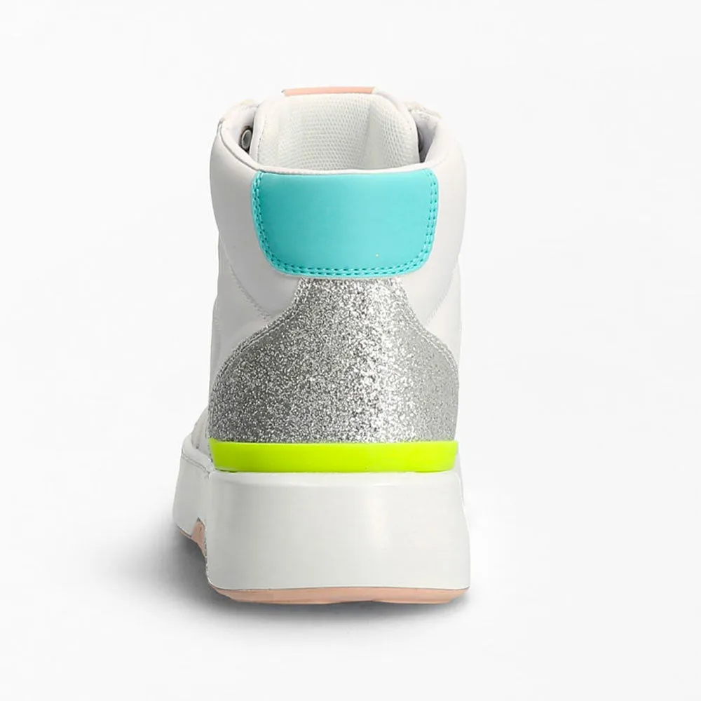 Sneakers Alte Donna GUESS con Glitter Colore Bianco - Argento Linea Maega