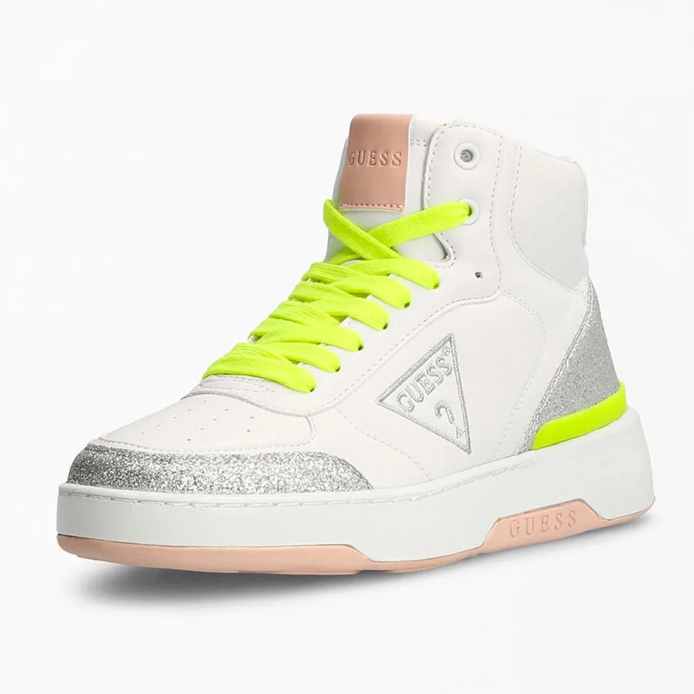 Sneakers Alte Donna GUESS con Glitter Colore Bianco - Argento Linea Maega