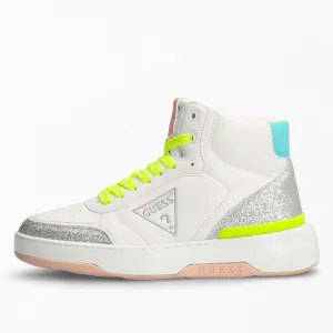 Sneakers Alte Donna GUESS con Glitter Colore Bianco - Argento Linea Maega