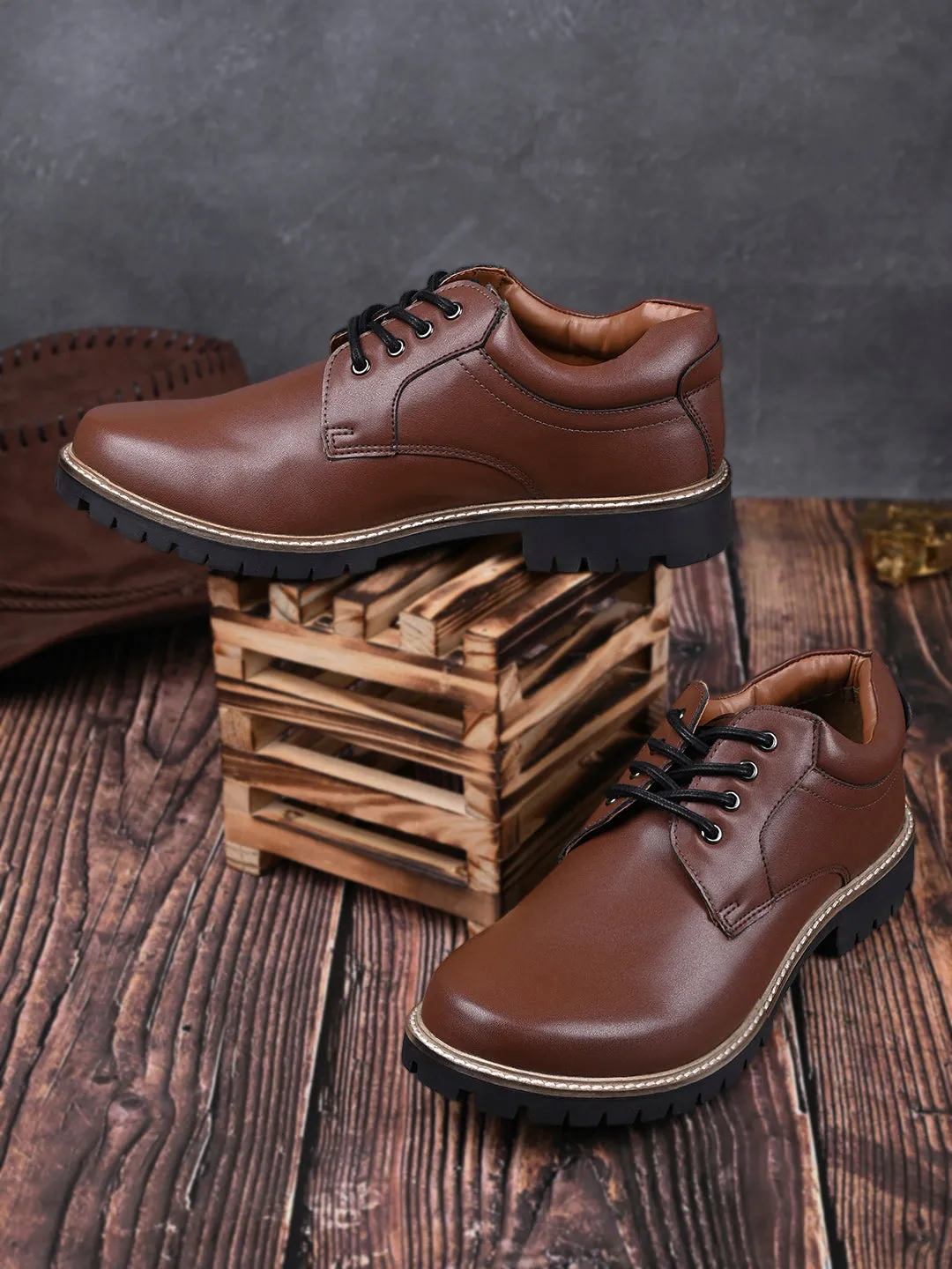 Tan Handcrafted Derby Lace Up Boots