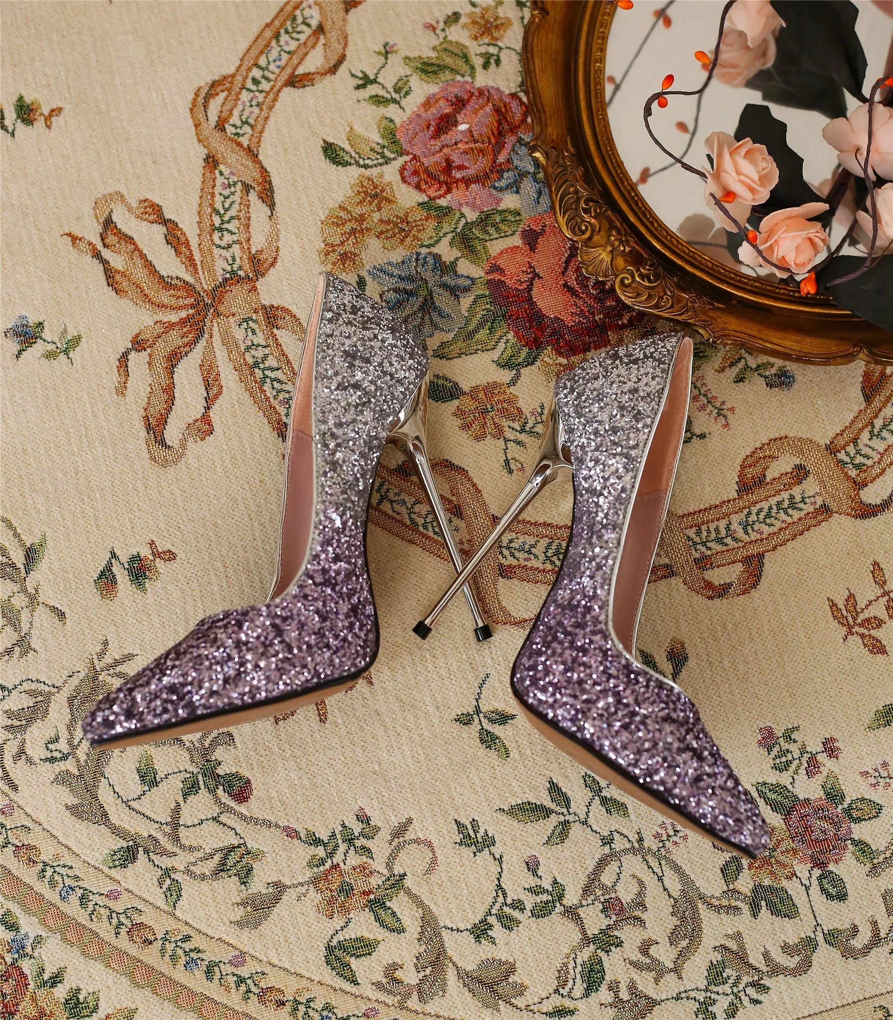 TinaCus Women's Handmade Glittering Leather Chic Pointed Toe Super High Stiletto Heel Pumps Shoes