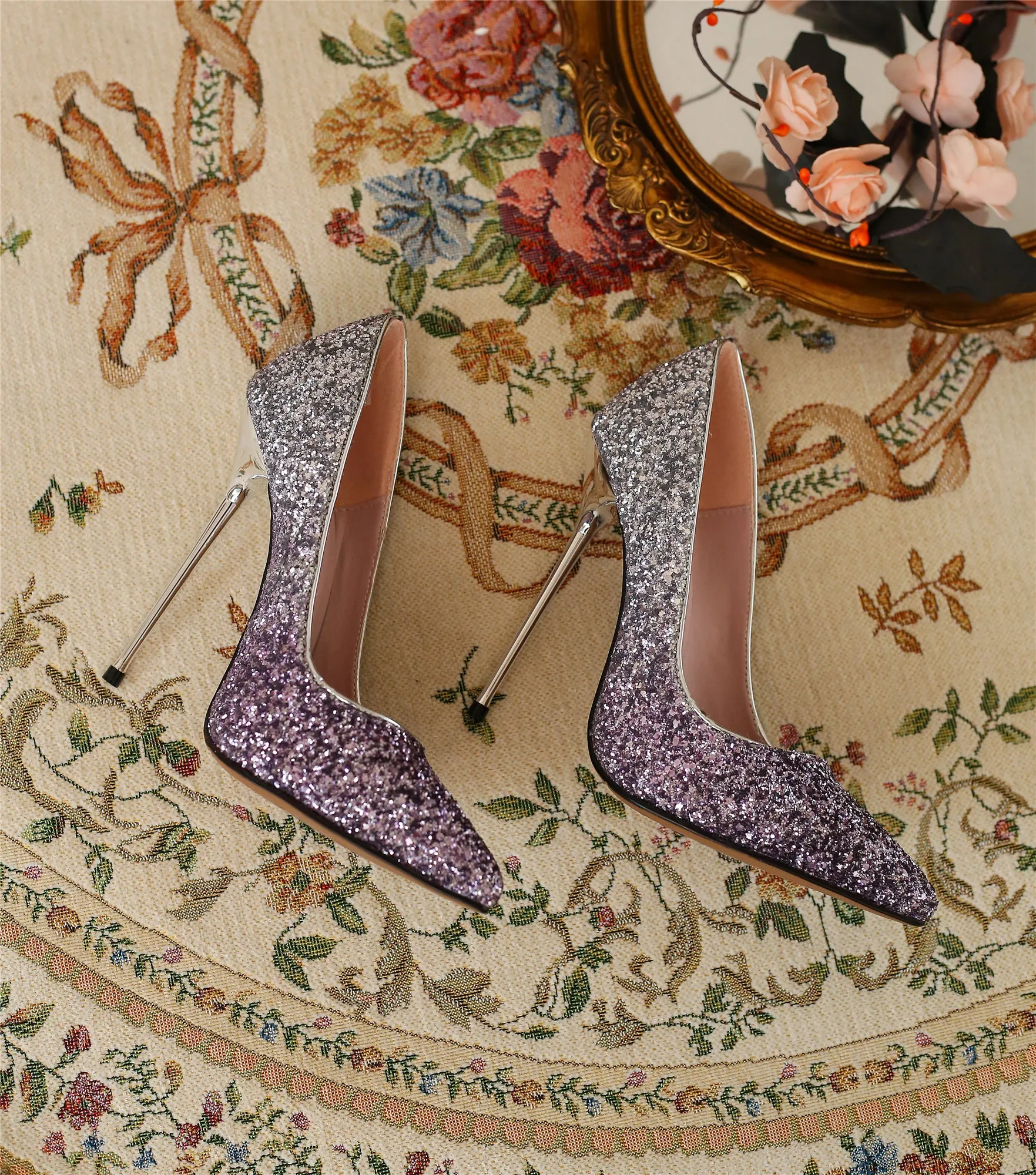 TinaCus Women's Handmade Glittering Leather Chic Pointed Toe Super High Stiletto Heel Pumps Shoes
